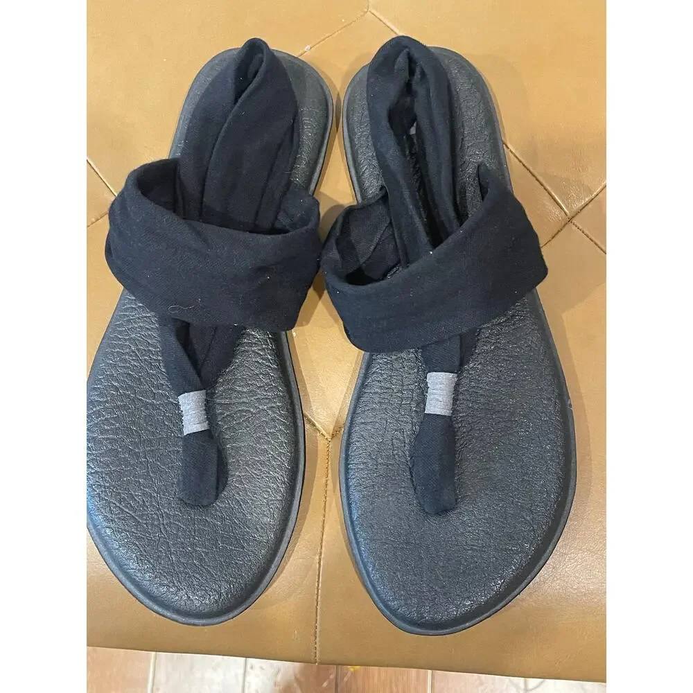 Sanuk Solid Black Sling‎ Back Yoga Sandals Size 9.5 Comfort Barefoot Minamalist